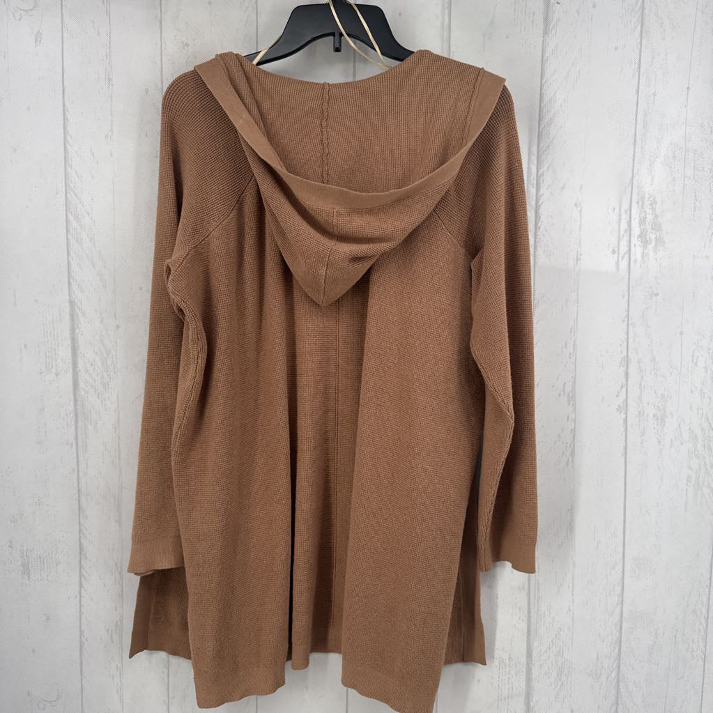 1X knit hooded open front cardi