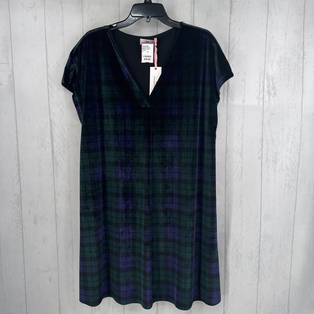R128 XL plaid v-neck s/s dress