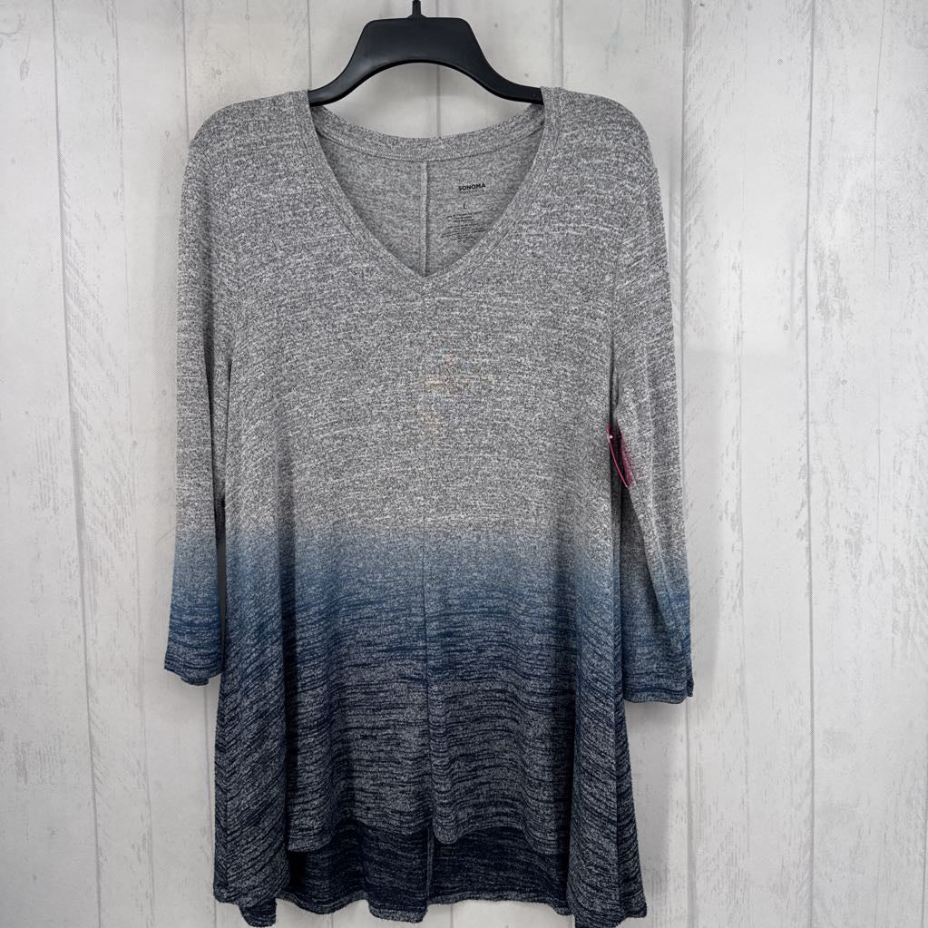 L marled ombre v-neck l/s top
