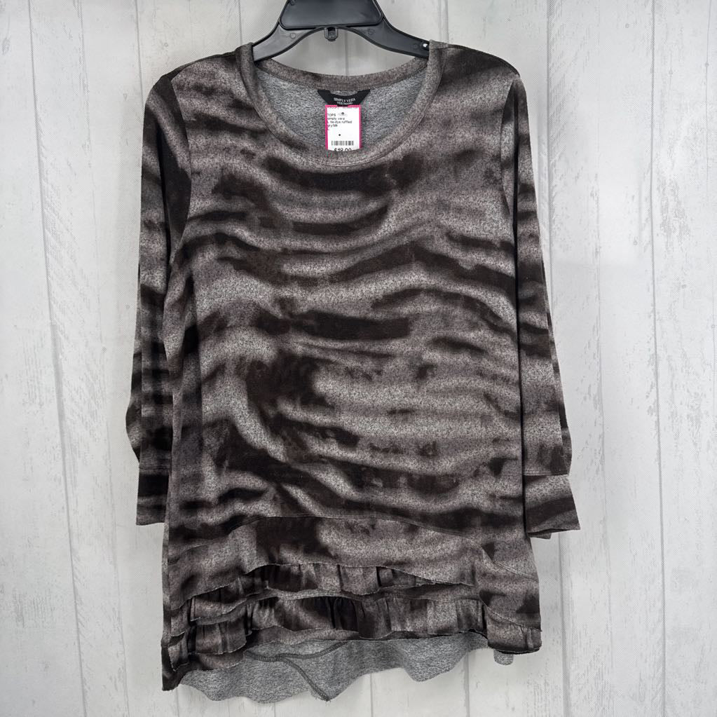 L tie-dye ruffled hem l/s top