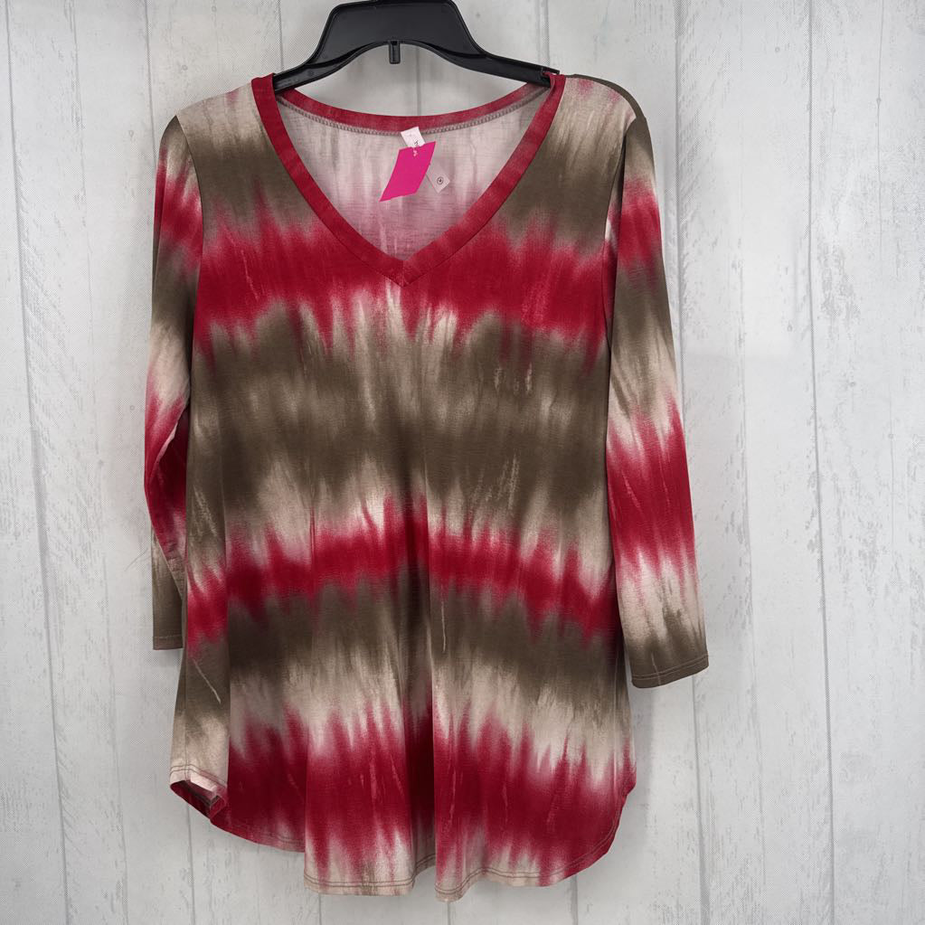 M tie-dye v-neck 3/4 slv top