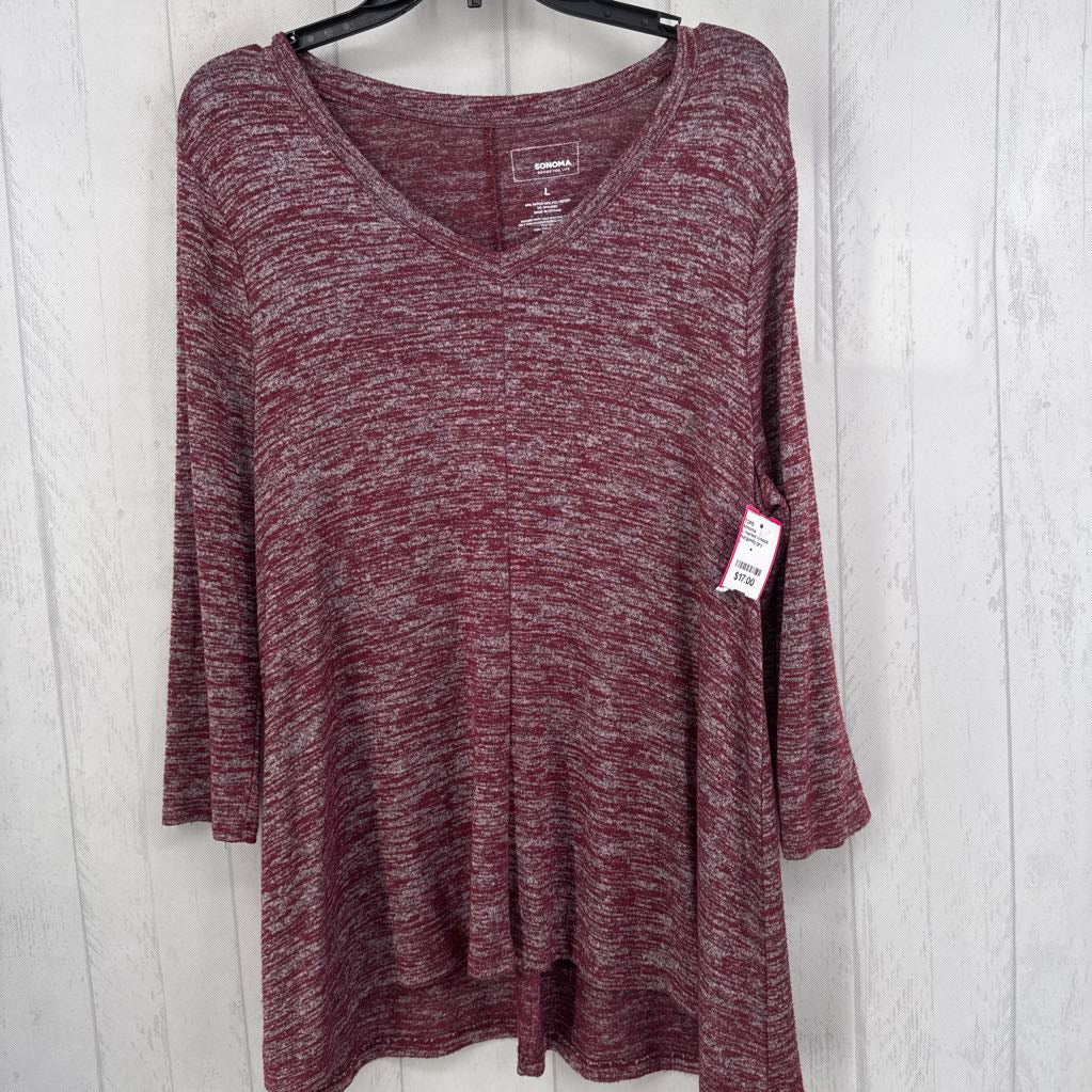 L marled v-neck 3/4 slv top