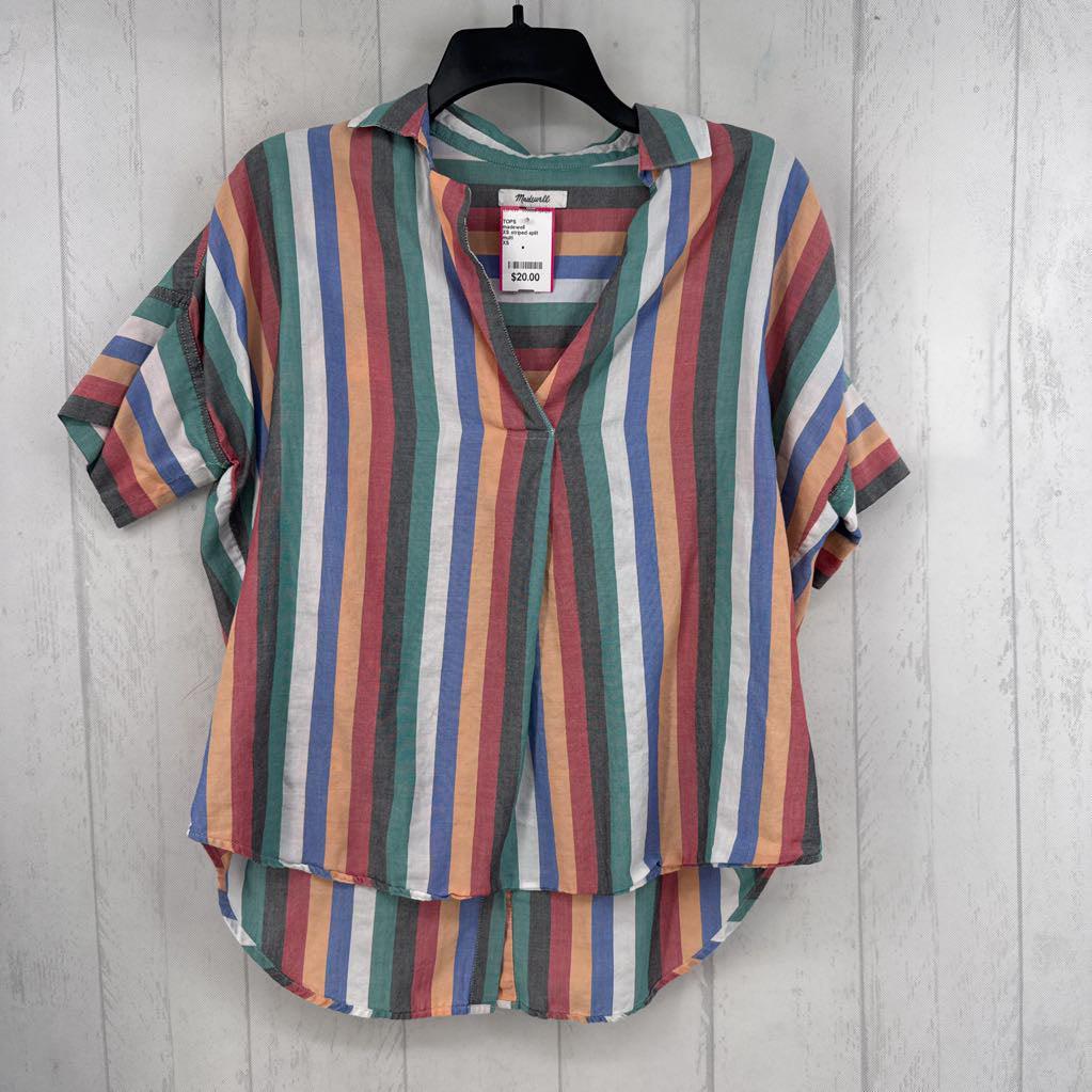 XS striped split neck s/s top