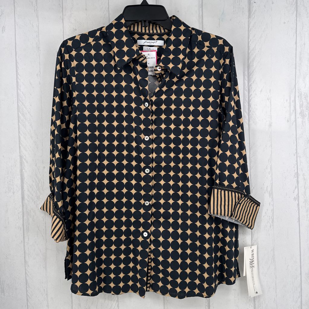 R79 14 polka dot & striped button down 3/4 slv top