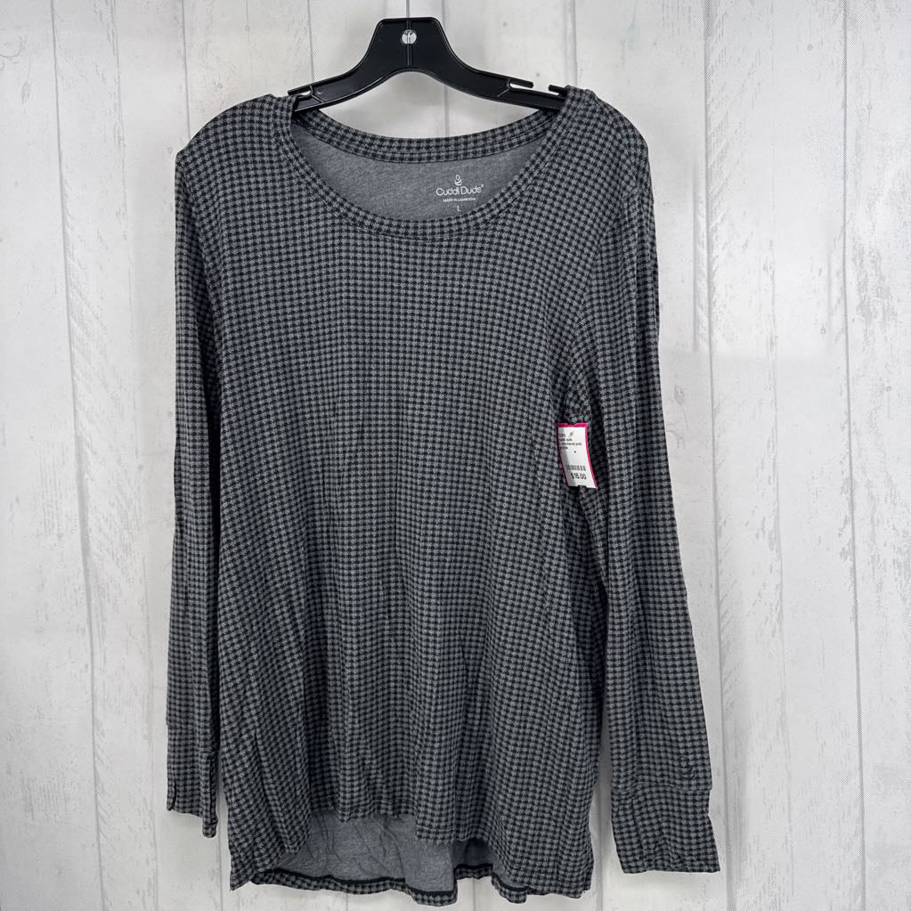 L checkered print round neck l/s tee