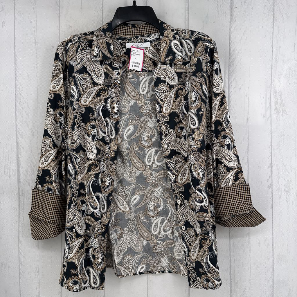 14 paisley print button down 3/4 slv top