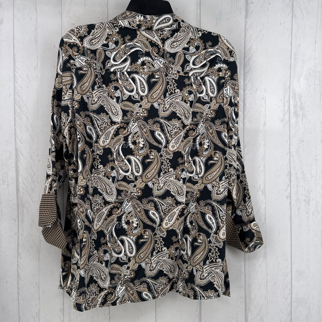 14 paisley print button down 3/4 slv top