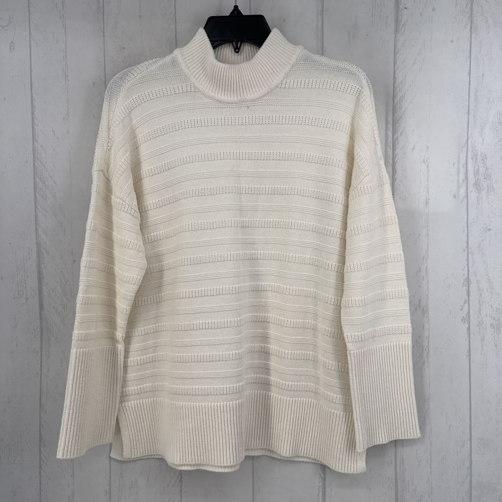 L Textured Stripe mock neck sweater