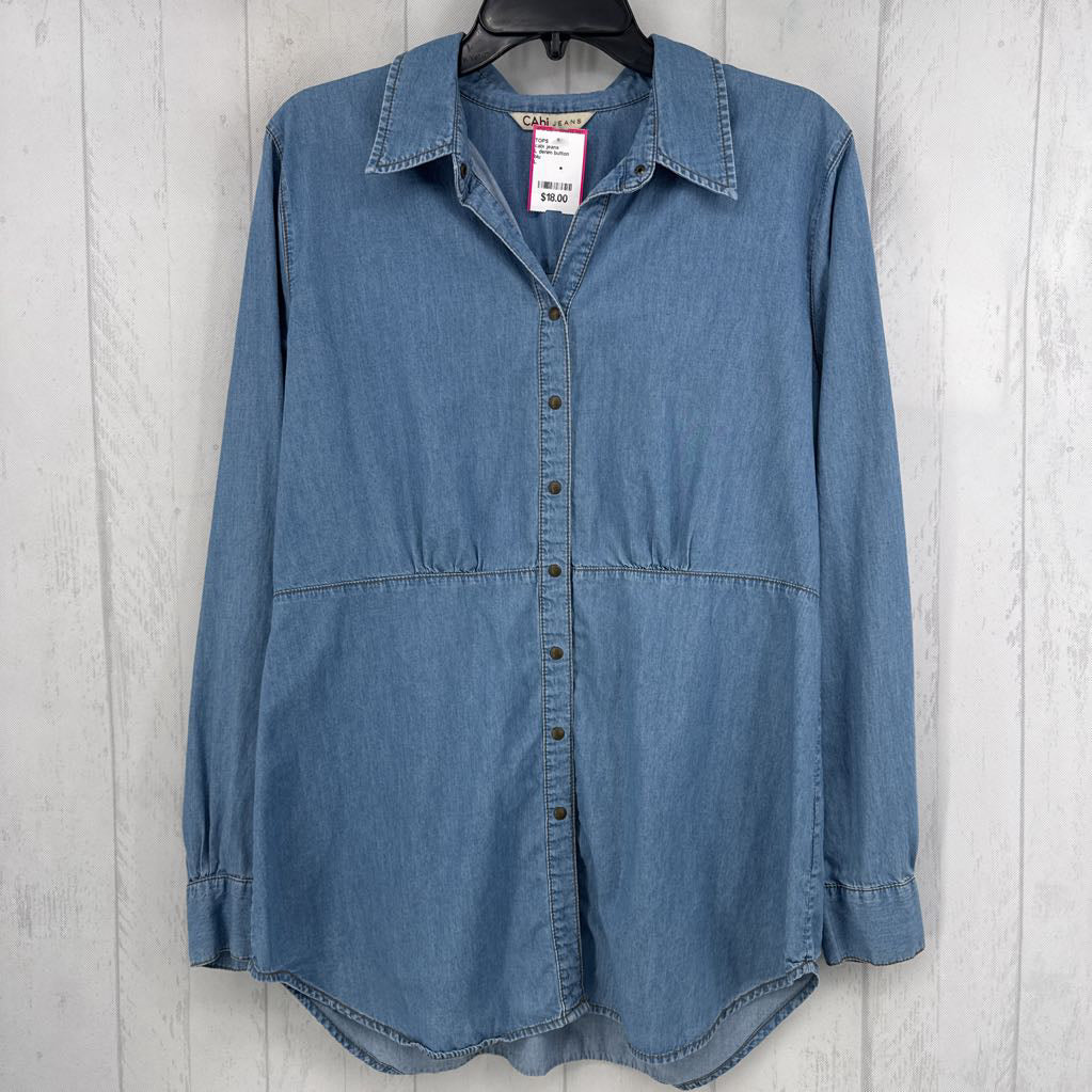 L denim button down l/s top