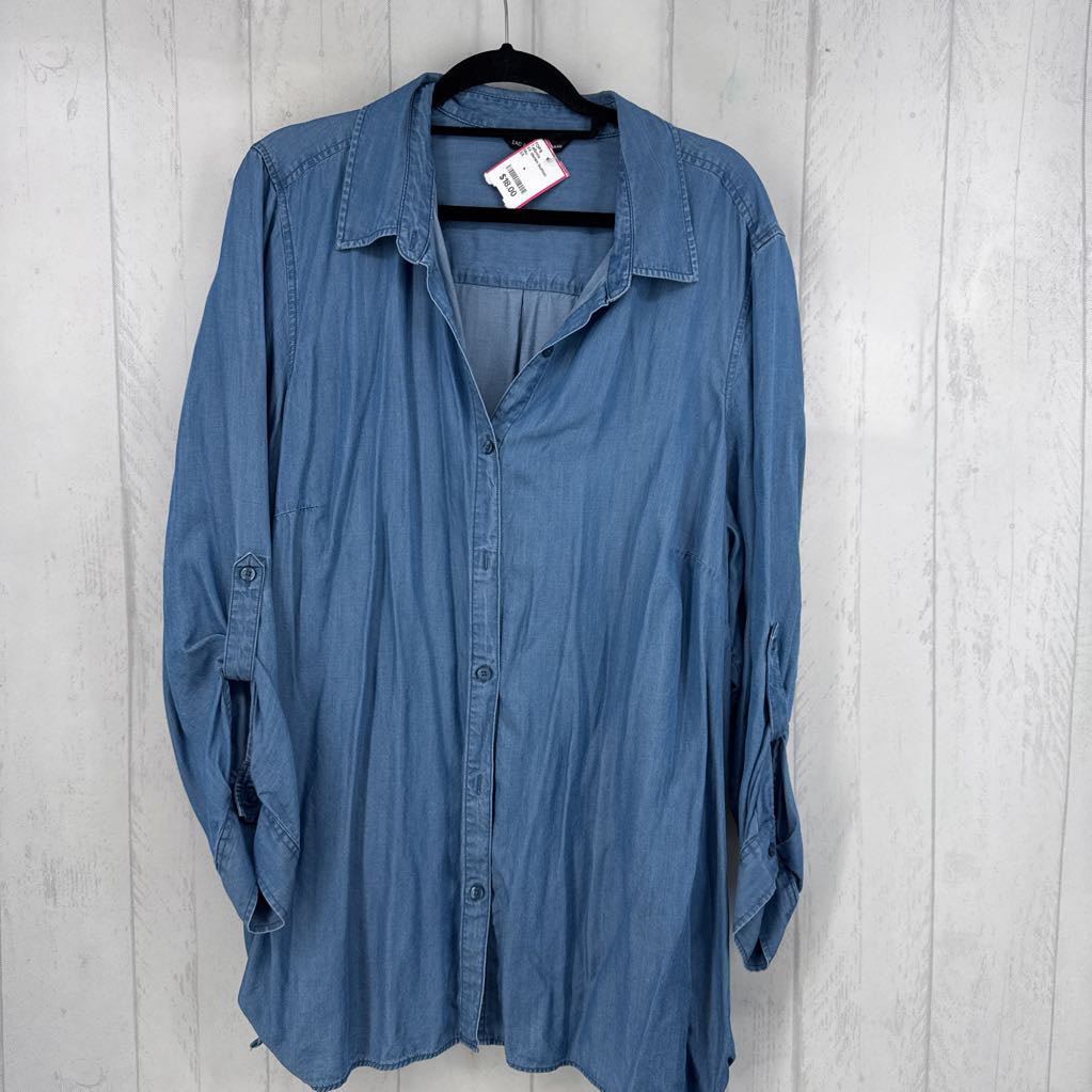 3X denim button down l/s top
