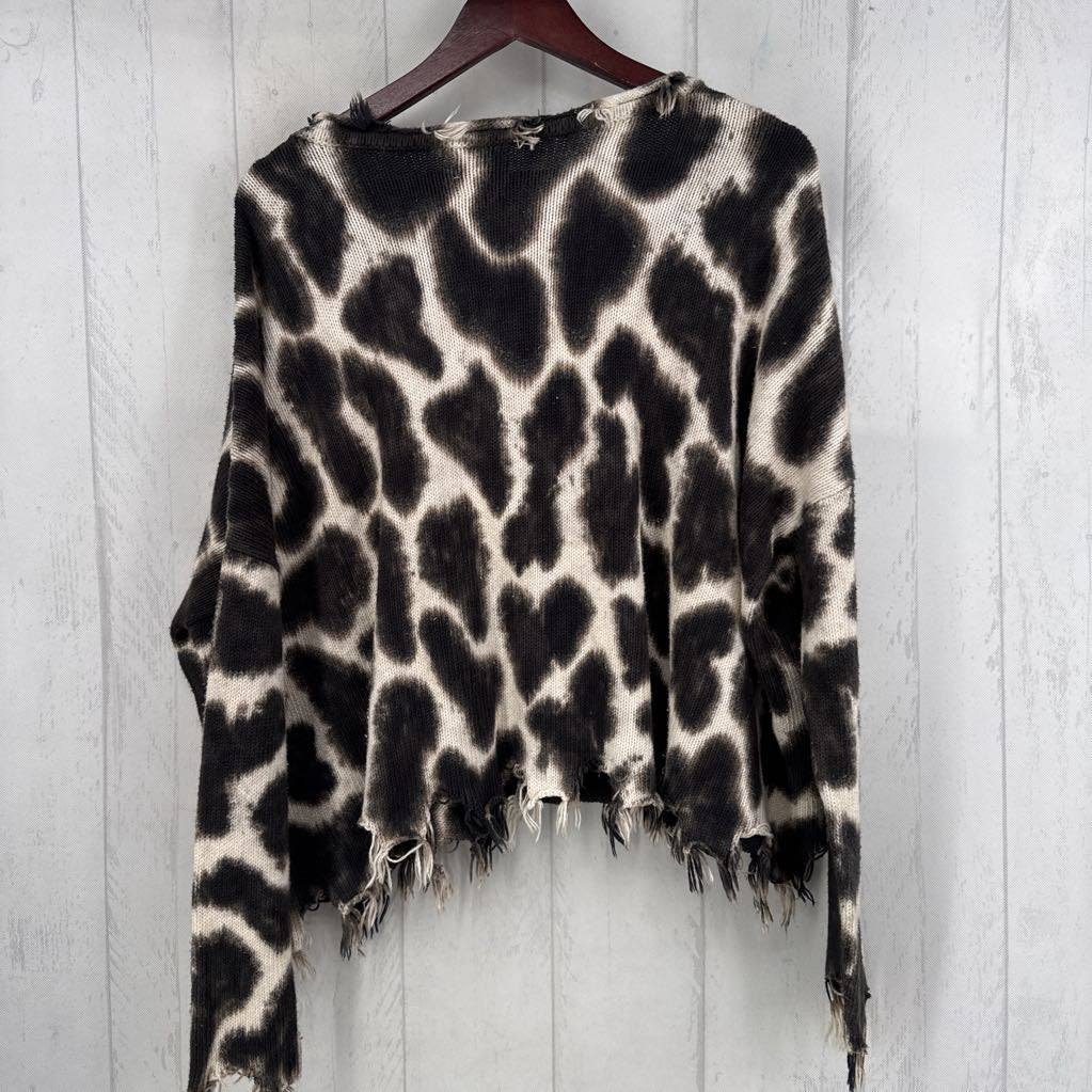 O/S Distressed Animal Print button down cardi