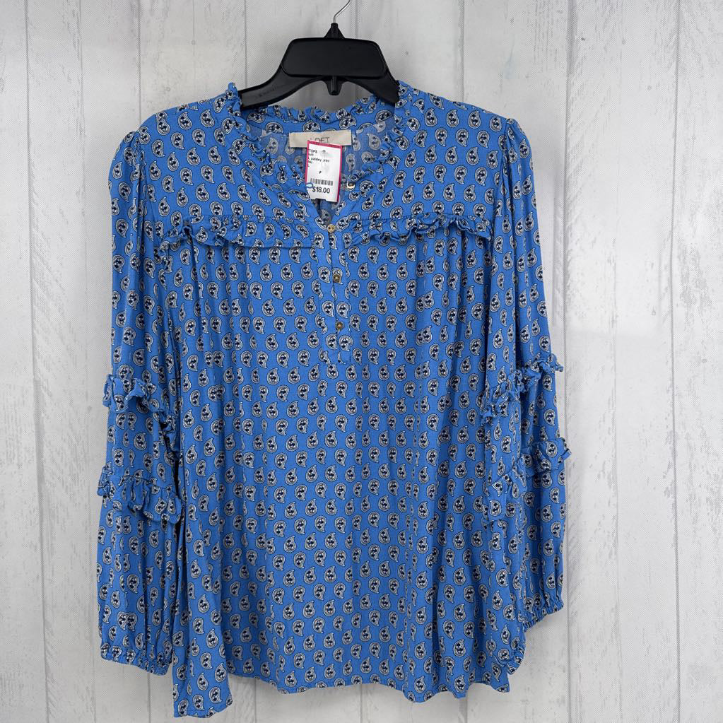 L paisley print quarter button down l/s top