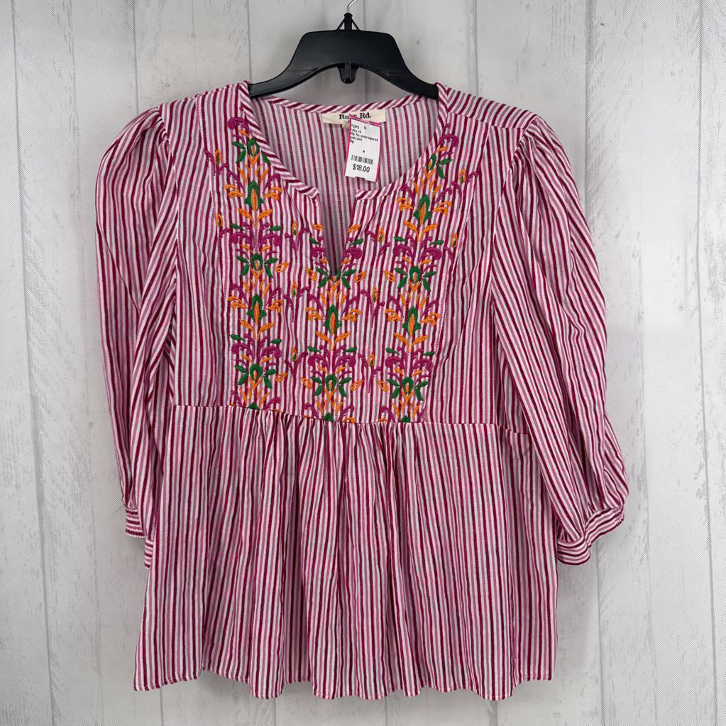 Mp flo embroidered striped 3/4 slv top