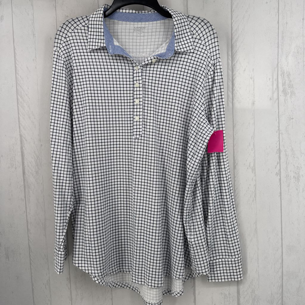 XL checkered 1/2 button down l/s top