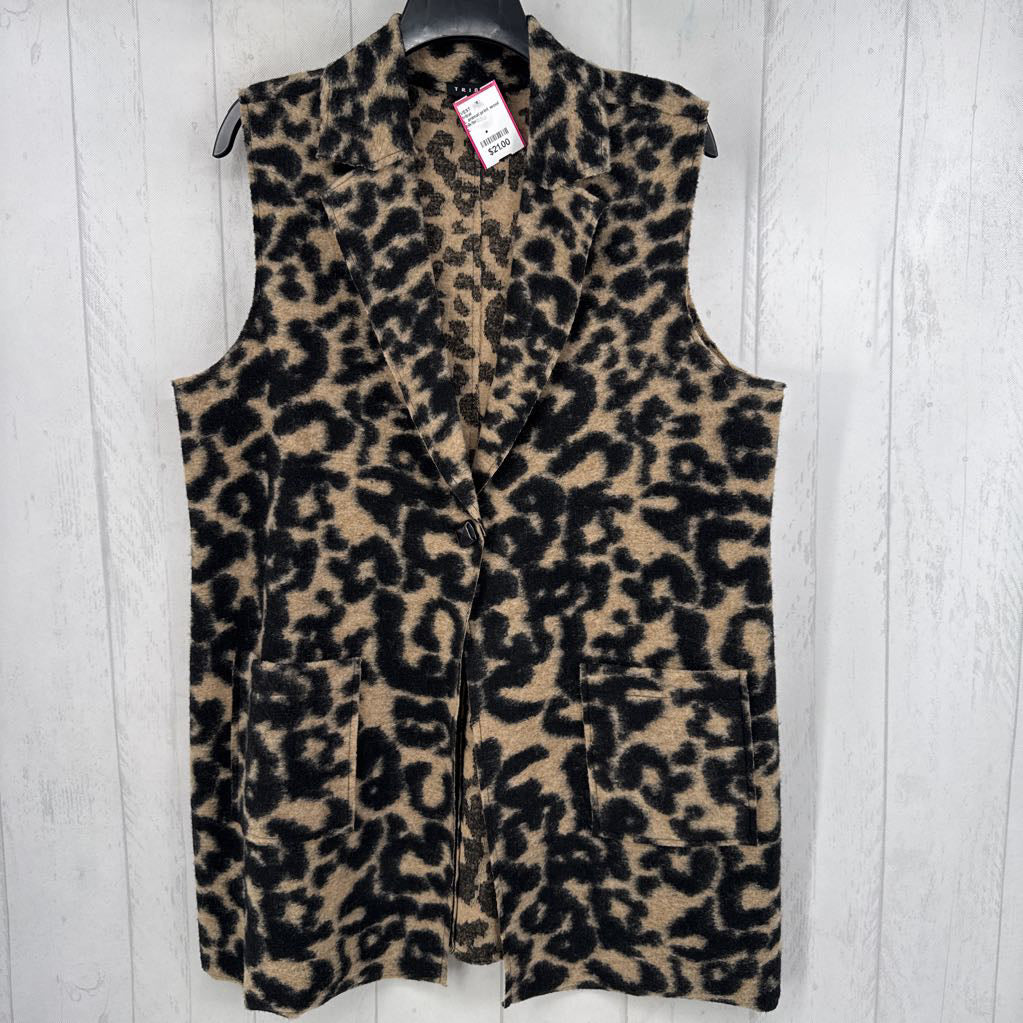 L animal print wool blend vest