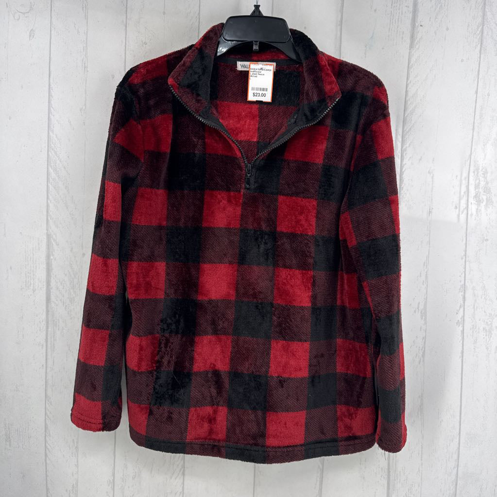 L plaid fleece quarter zip pullover