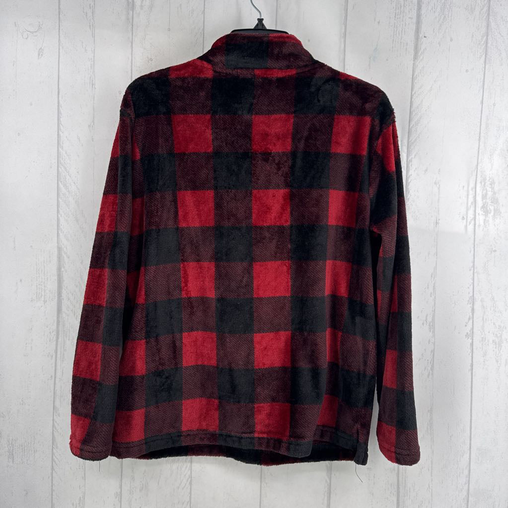 L plaid fleece quarter zip pullover