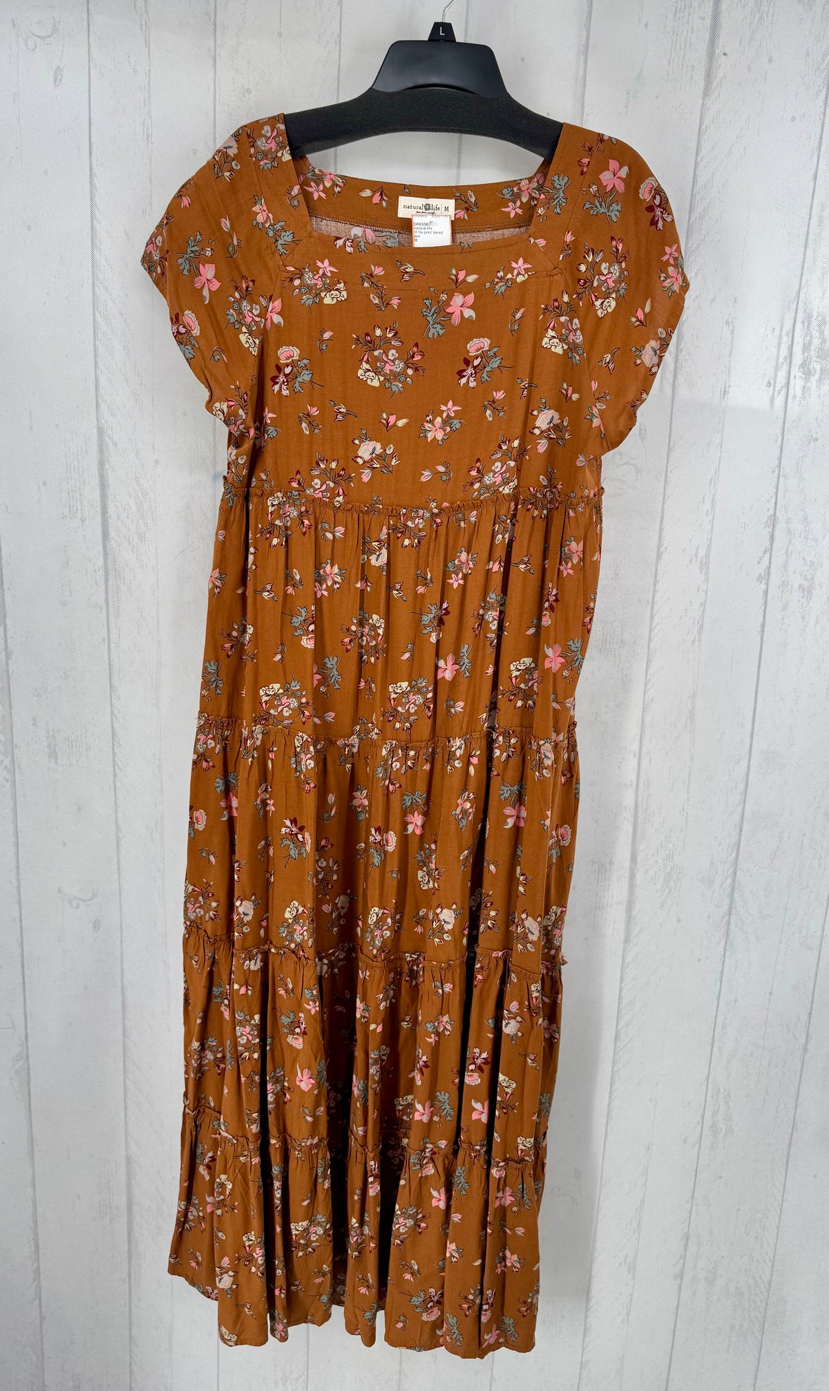 M flo print tiered cap slv dress