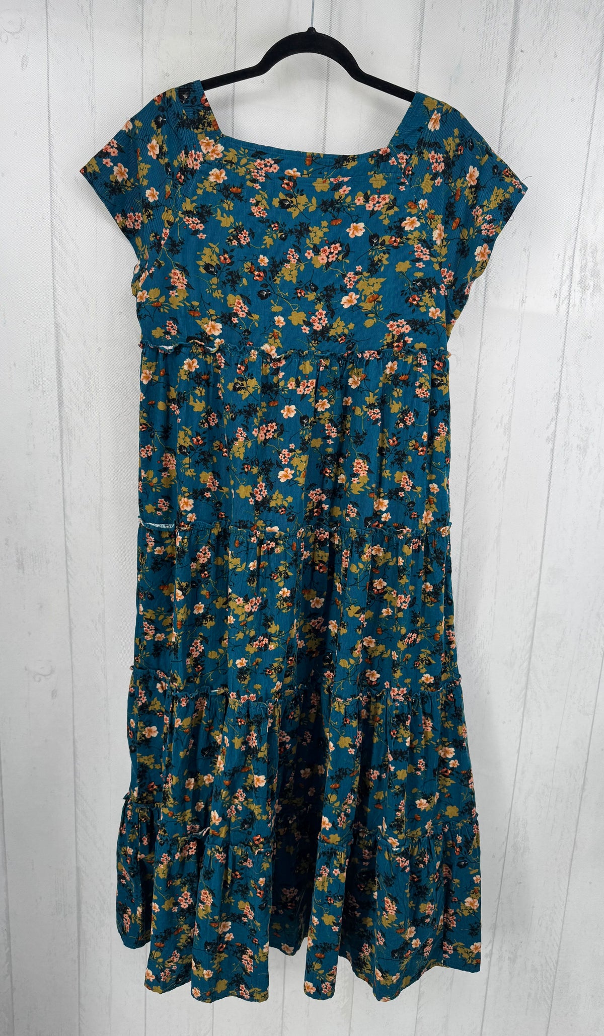 M corduroy flo print tiered cap slv dress