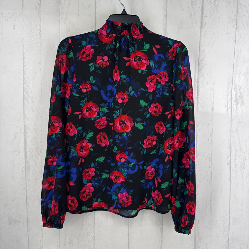 M flo print notch neck l/s top