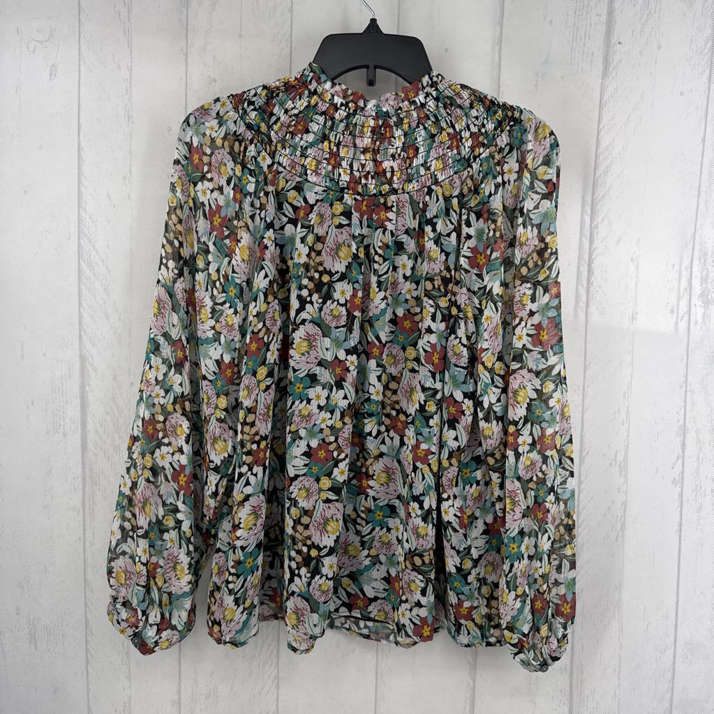 M flo print smocked l/s top