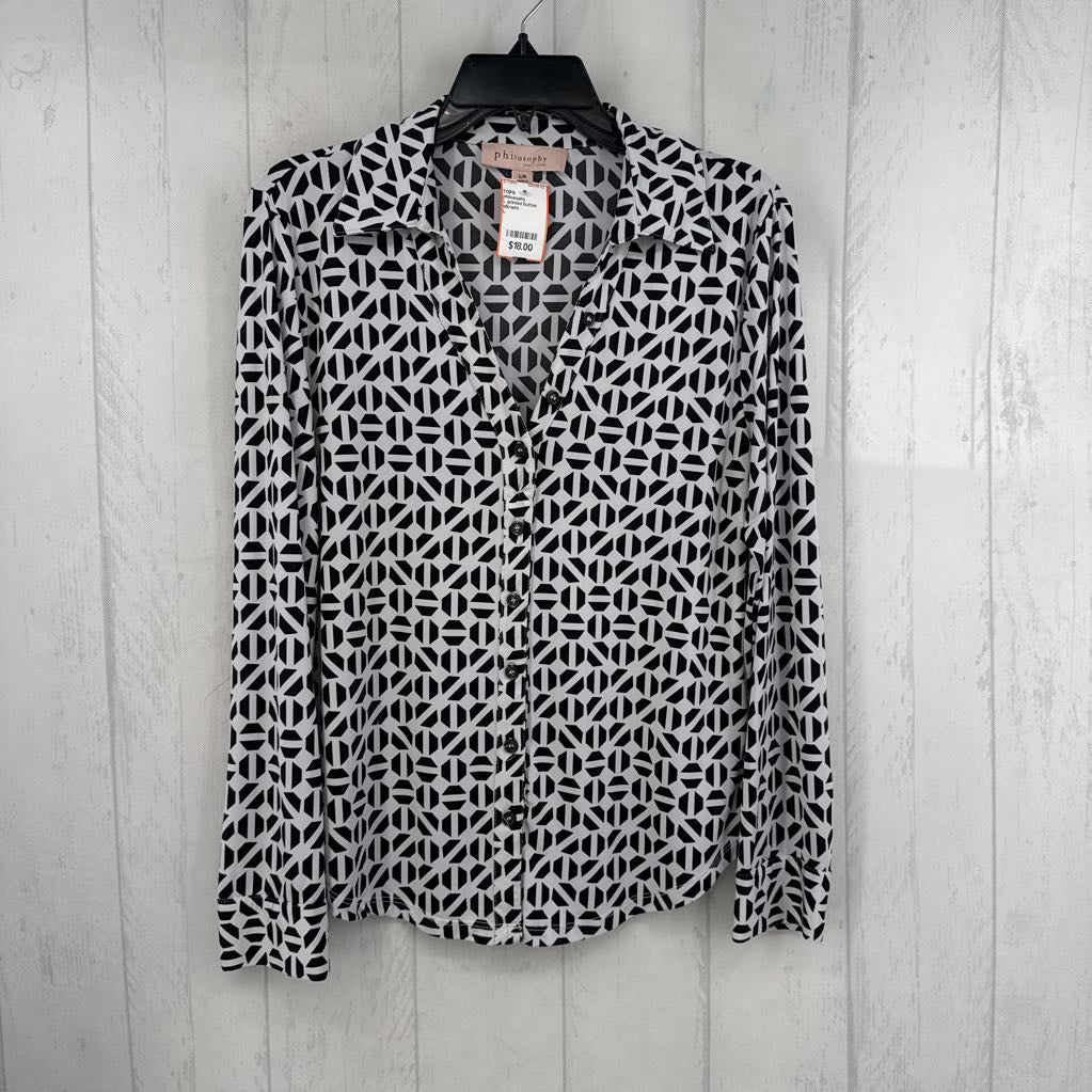 L printed button down l/s top