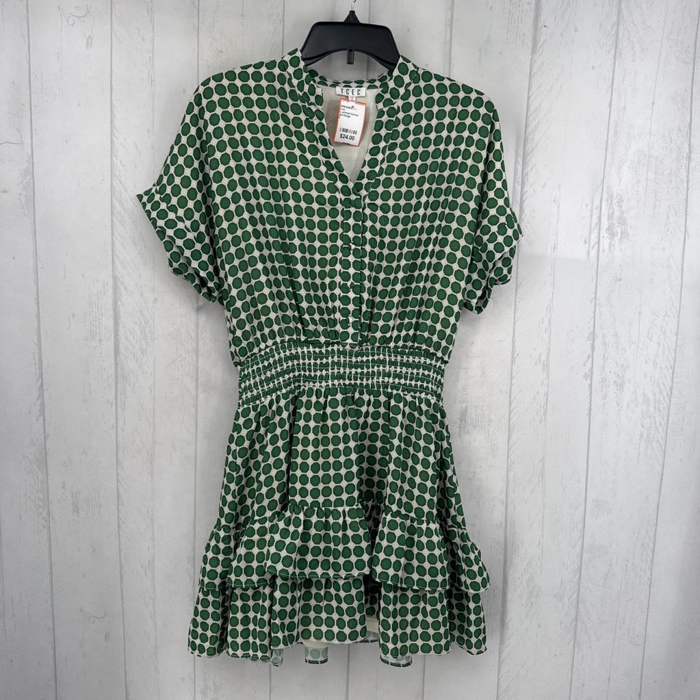 L printed button front layered s/s dress