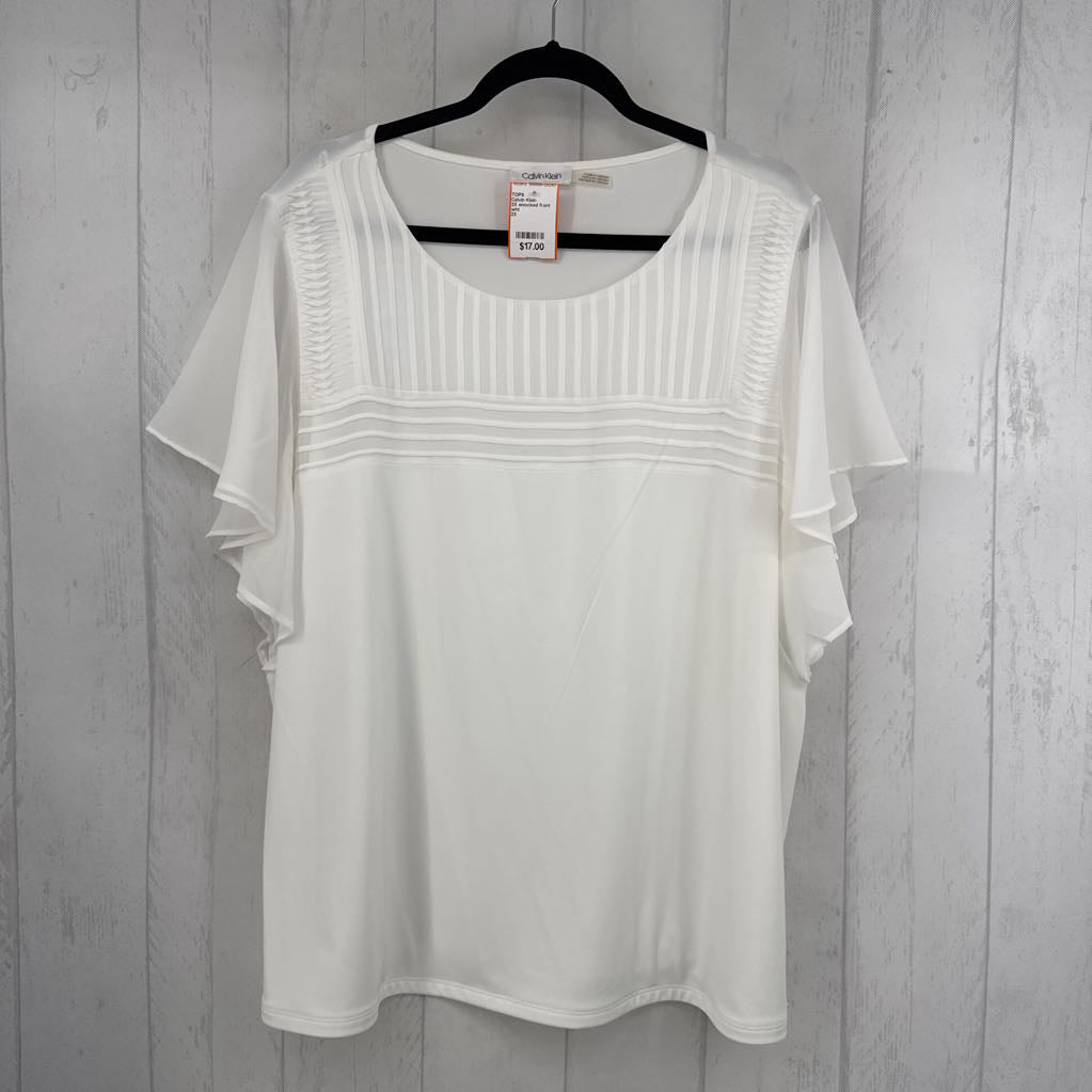 2X smocked front flutter slv top s/s