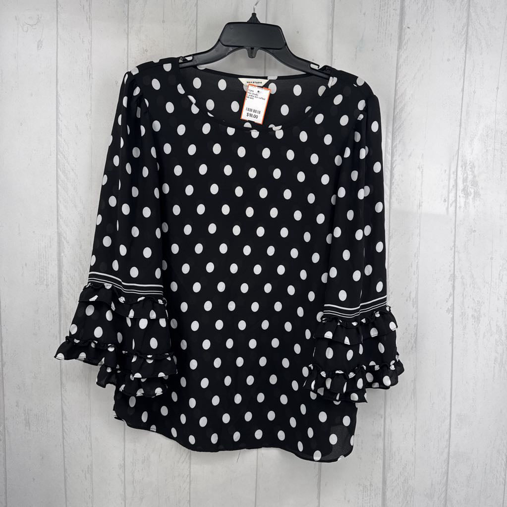 L polka dot ruffled 3/4 slv top