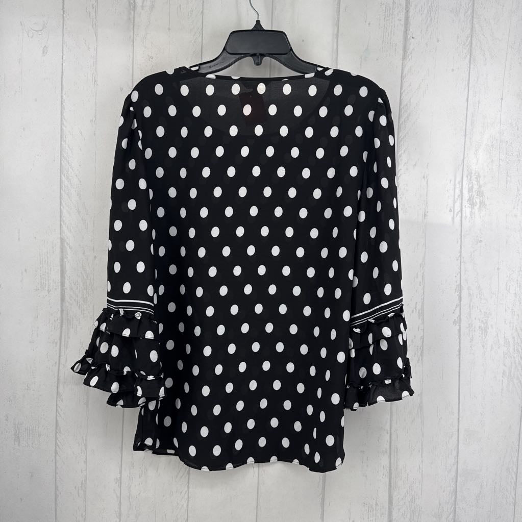 L polka dot ruffled 3/4 slv top