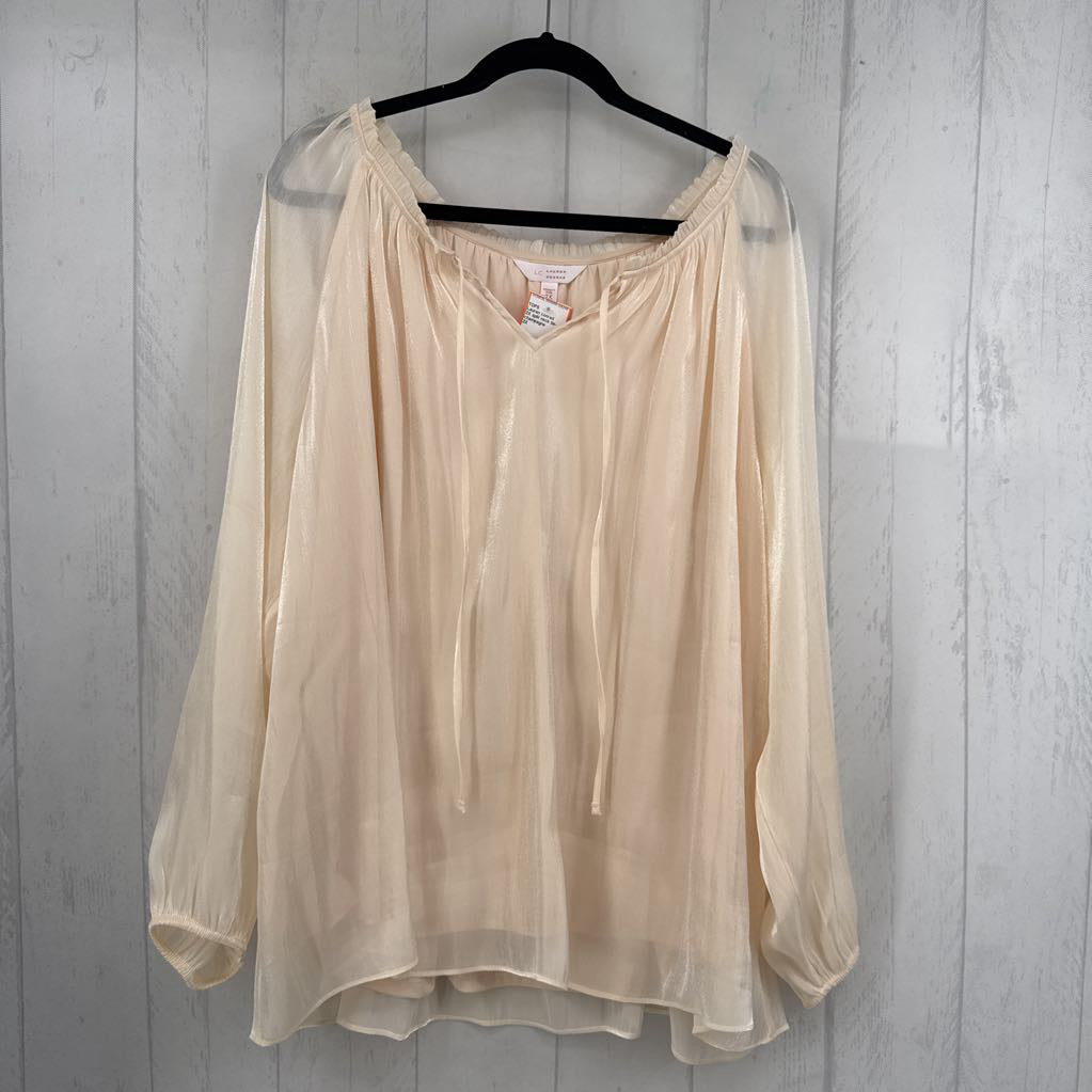 2X split neck tie-front l/s top