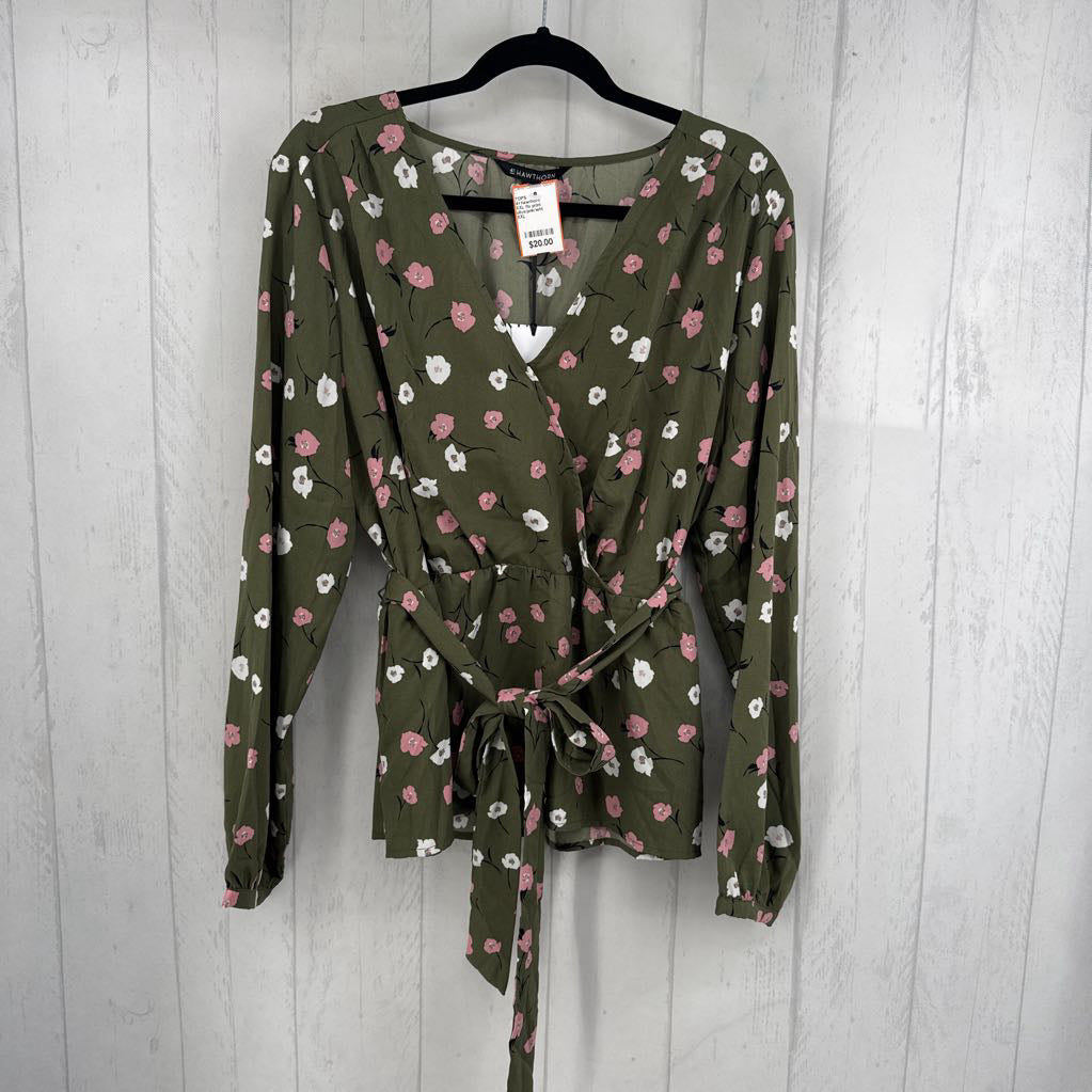 XXL flo print crossover l/s peplum top