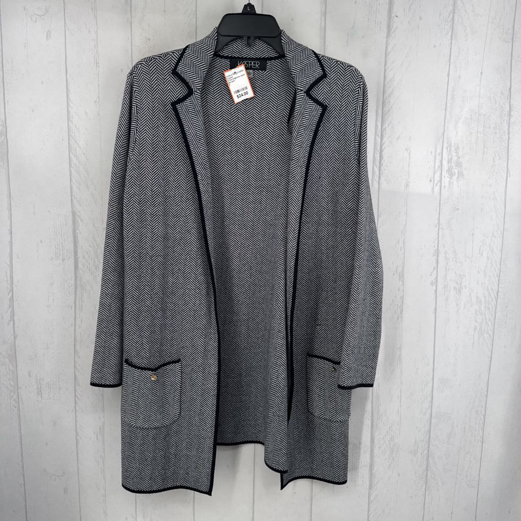 S herringbone open front knit cardi