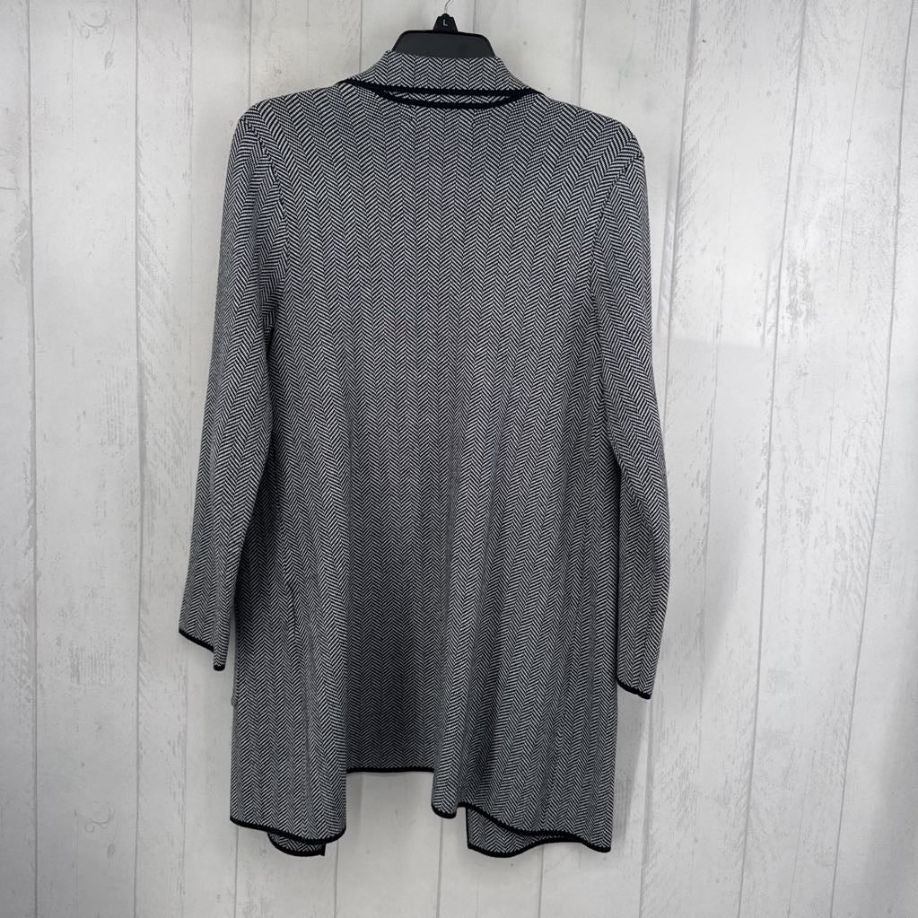 S herringbone open front knit cardi
