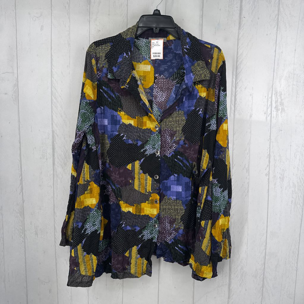 XL colorful print button down l/s top
