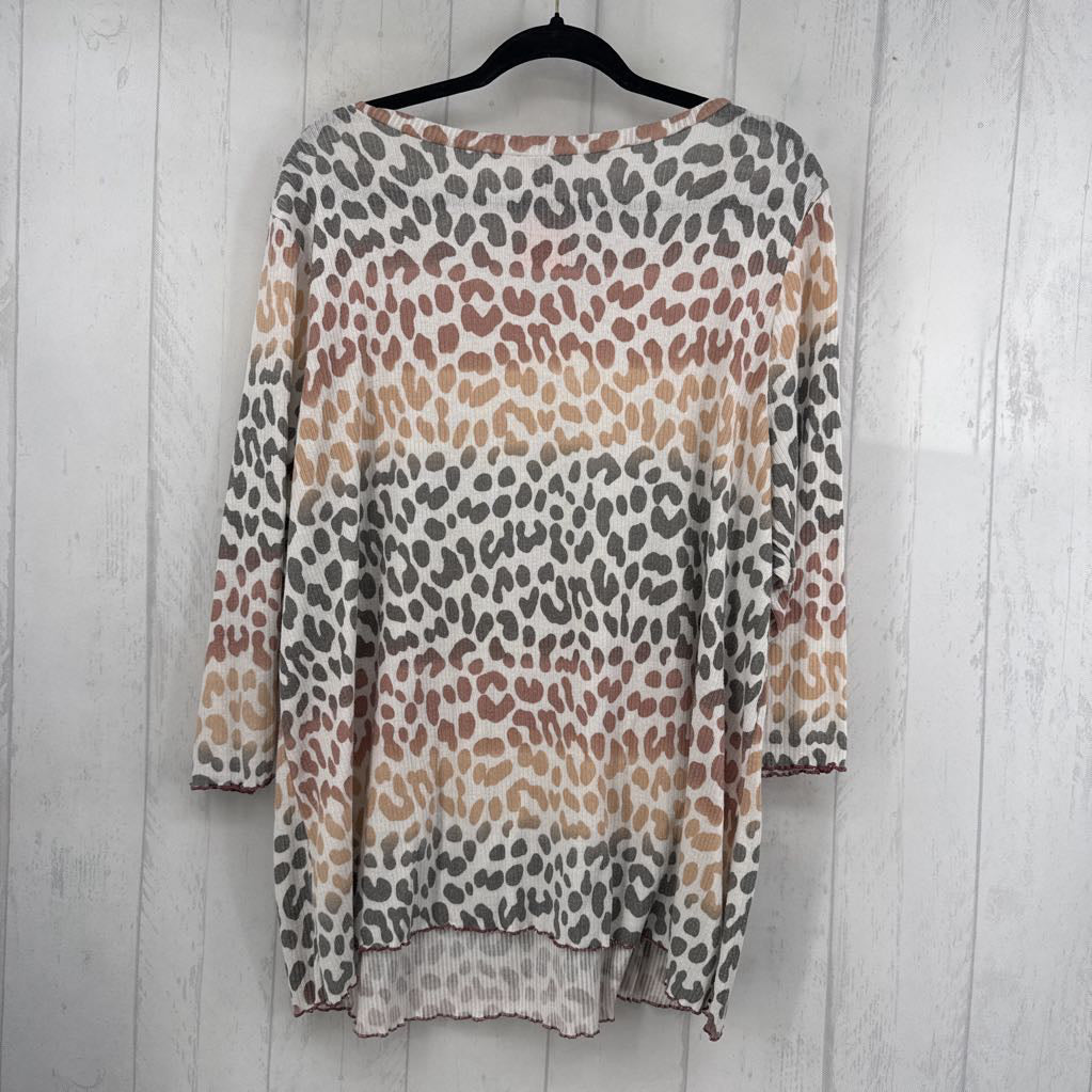 3X animal print ribbed l/s top