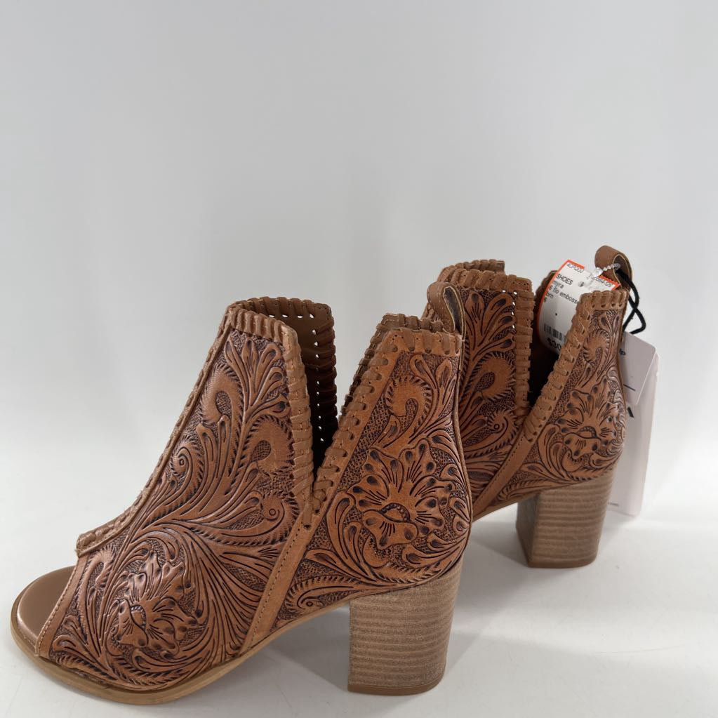 6 flo embossed open toe bootie
