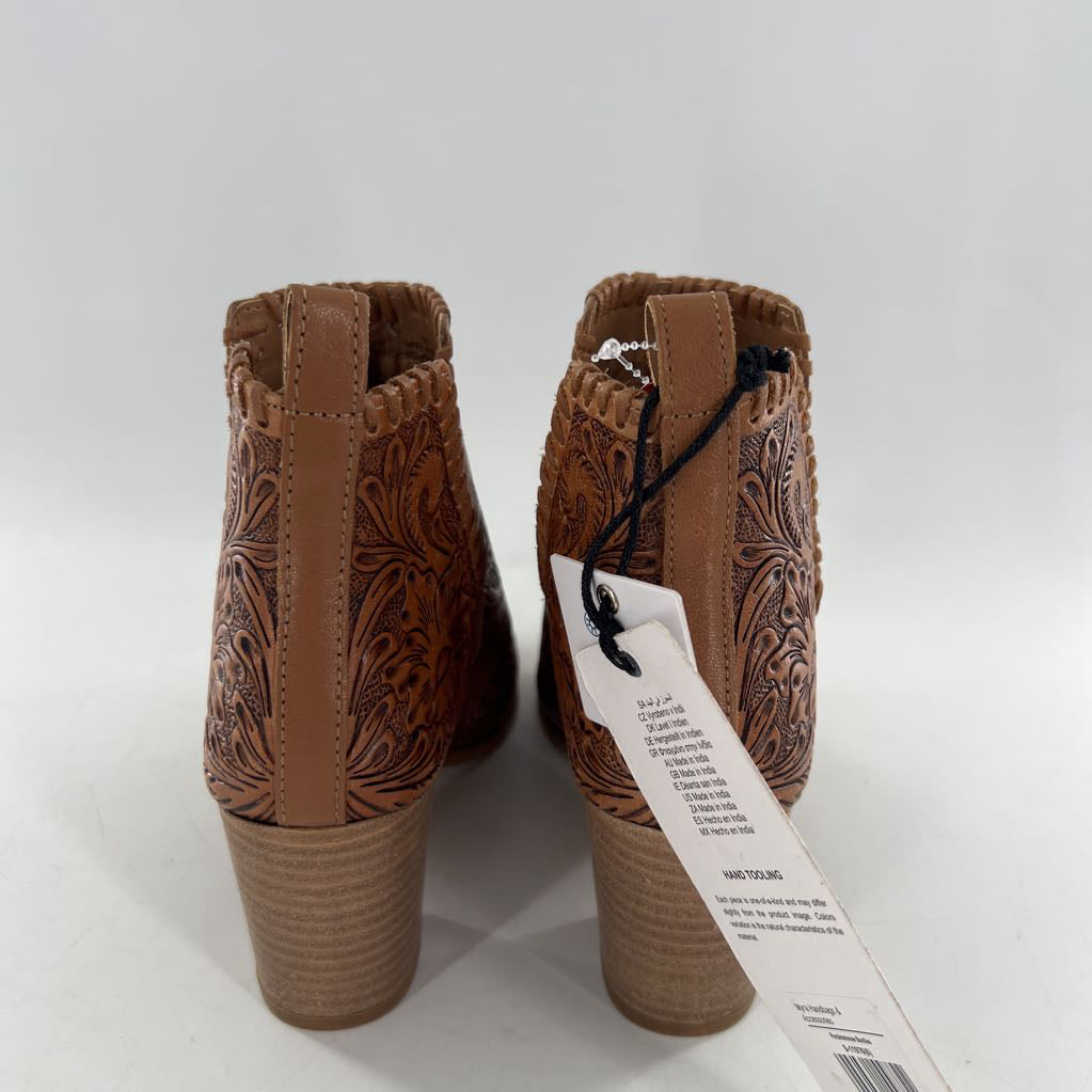 6 flo embossed open toe bootie