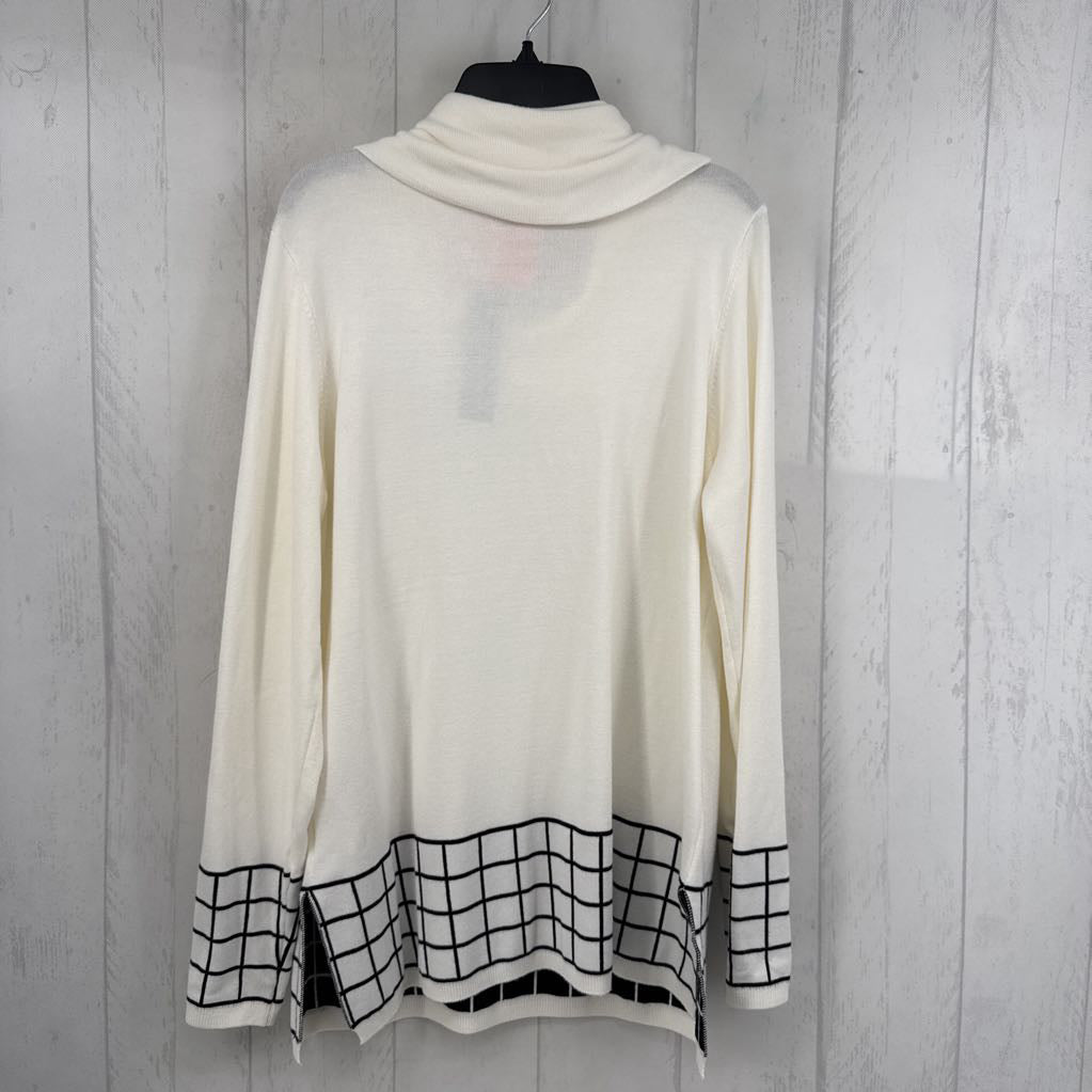 L checkered accent cowl neck sweater