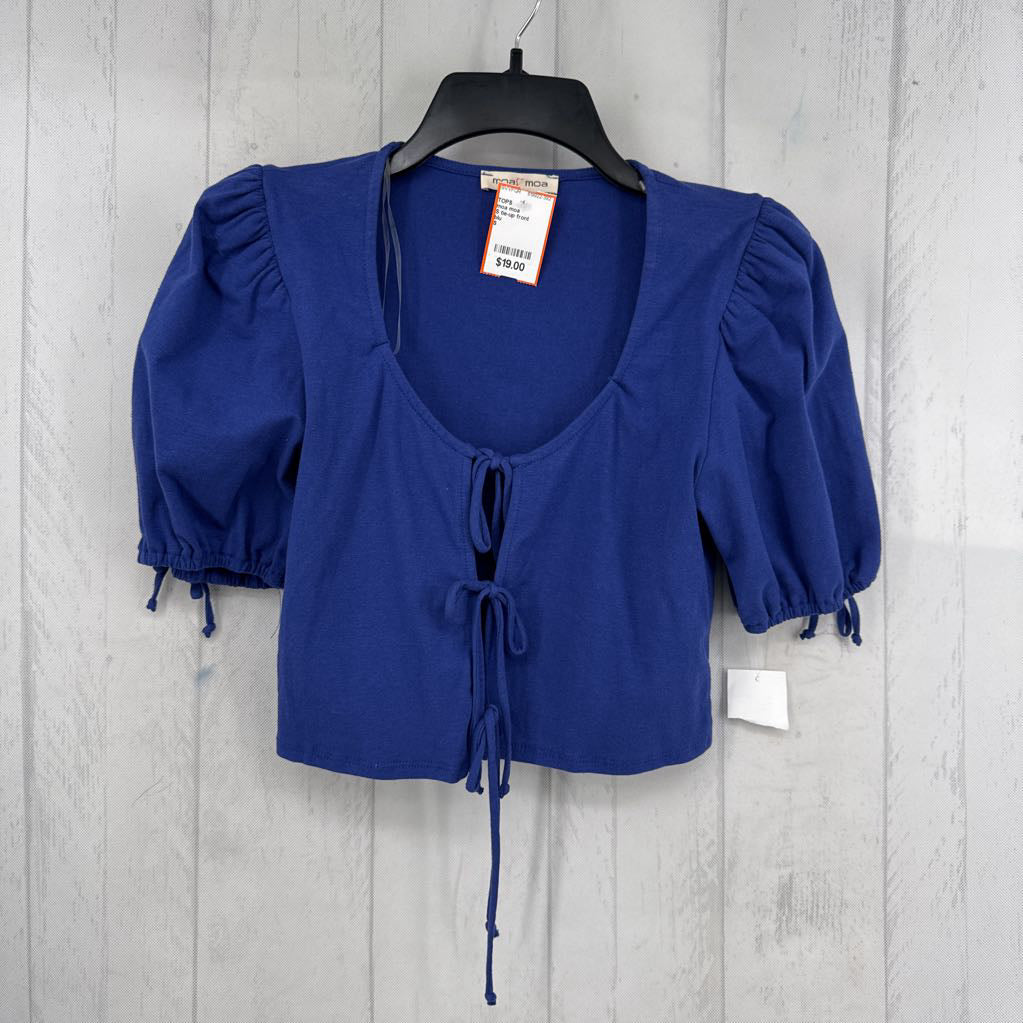 S tie-up front cropped s/s top