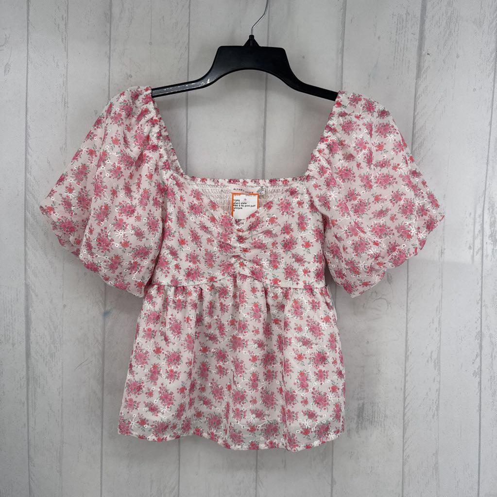 R64 S flo print puff slv top
