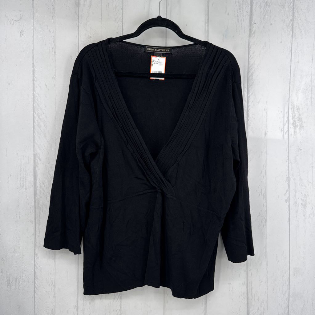 3X rib knit crossover 3/4 slv top