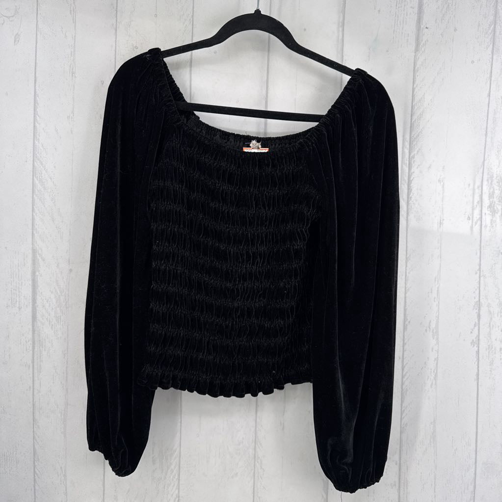 S velvet smocked l/s top