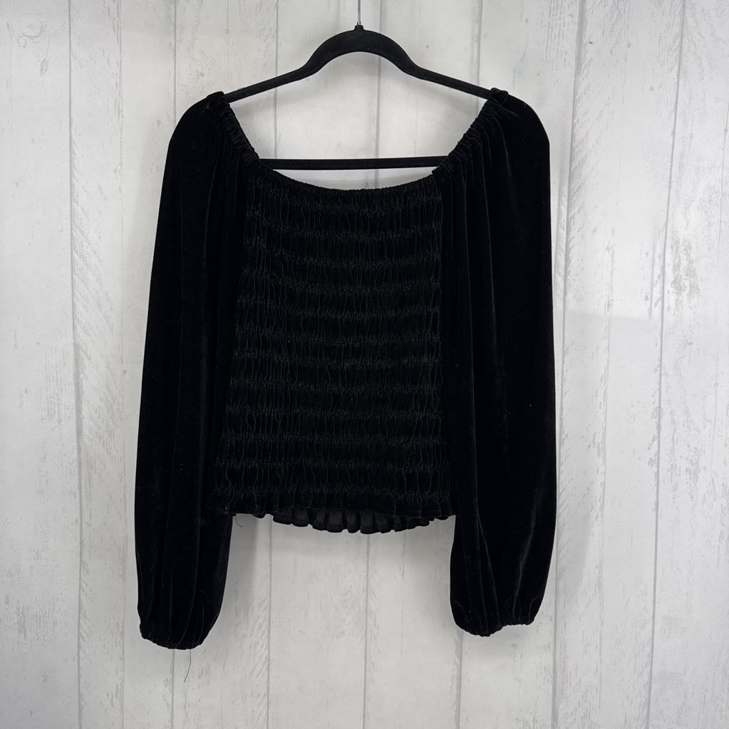 S velvet smocked l/s top
