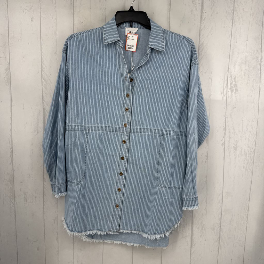 L denim striped button down l/s top
