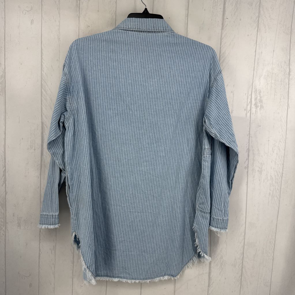 L denim striped button down l/s top
