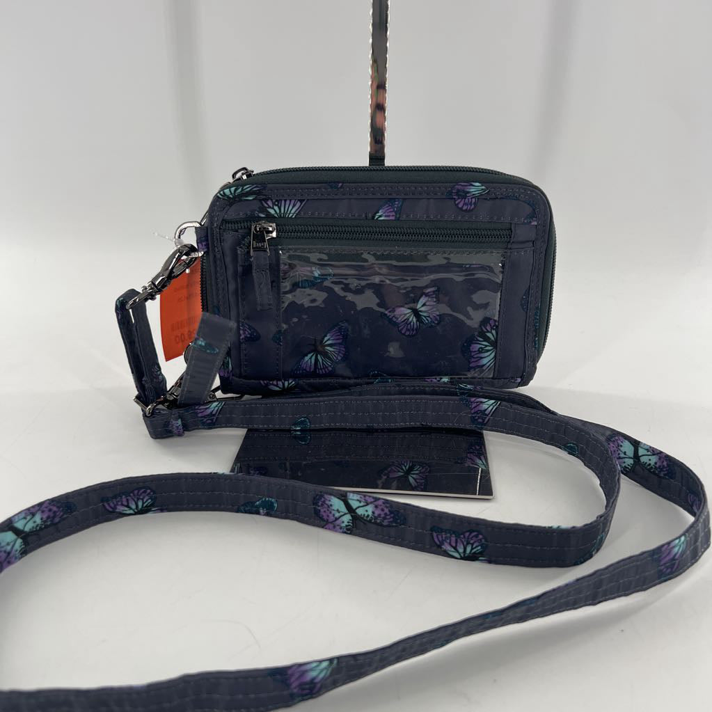 butterfly quilted double zip wristlet/crossbody