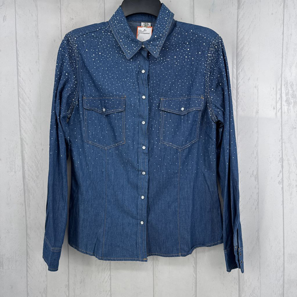 R40 M embelished denim button down l/s top
