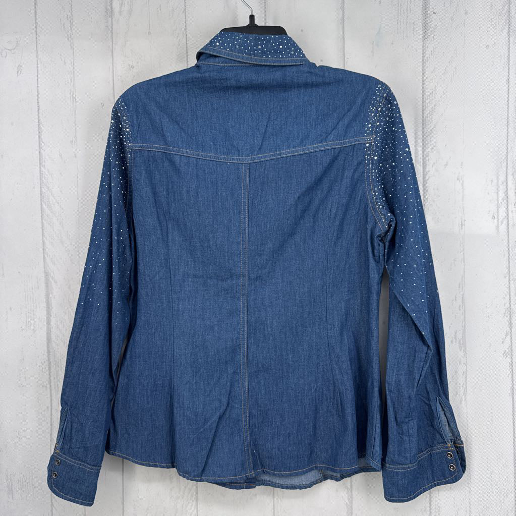 R40 M embelished denim button down l/s top