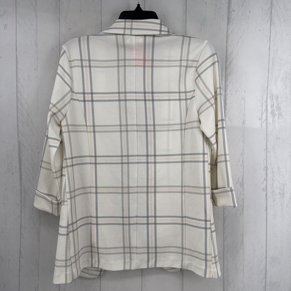 M plaid open front 3/4 slv blazer